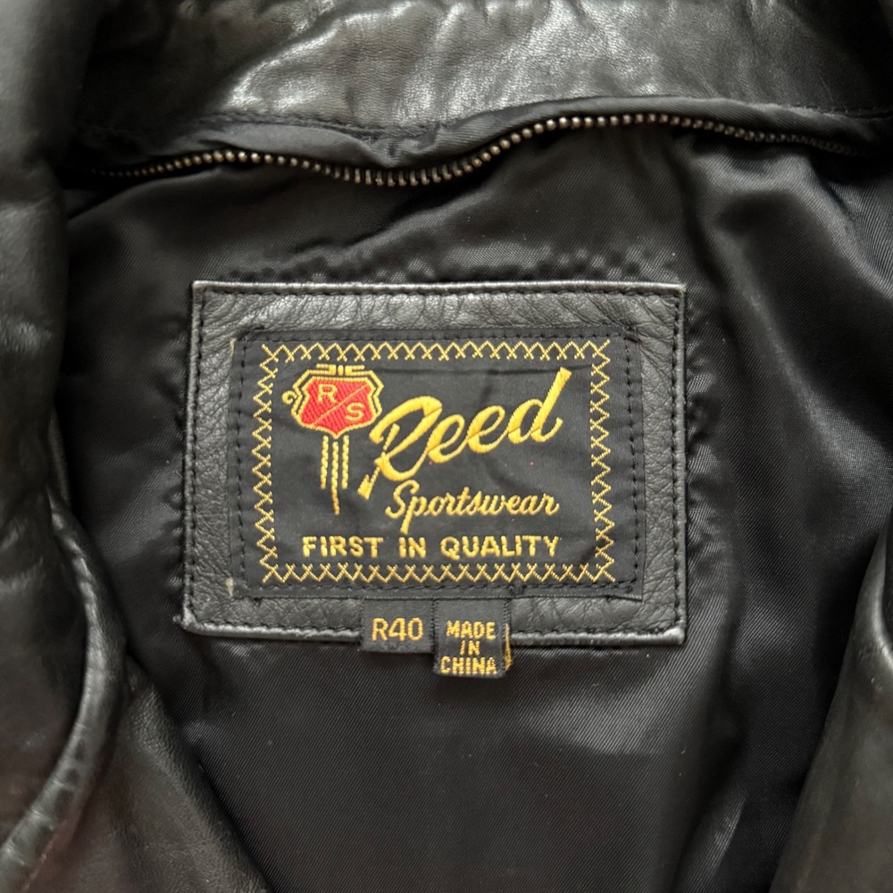 Reed Sportswear Corvette Black Leather Bomber Jacket Mens XL Vintage Racing Moto - Picture 9 of 11